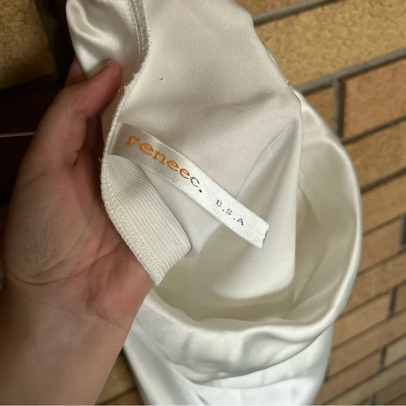 Renee C Women's Satin Midi Skirt Solid Ivory/White Slip On Size Large - Picture 5 of 7